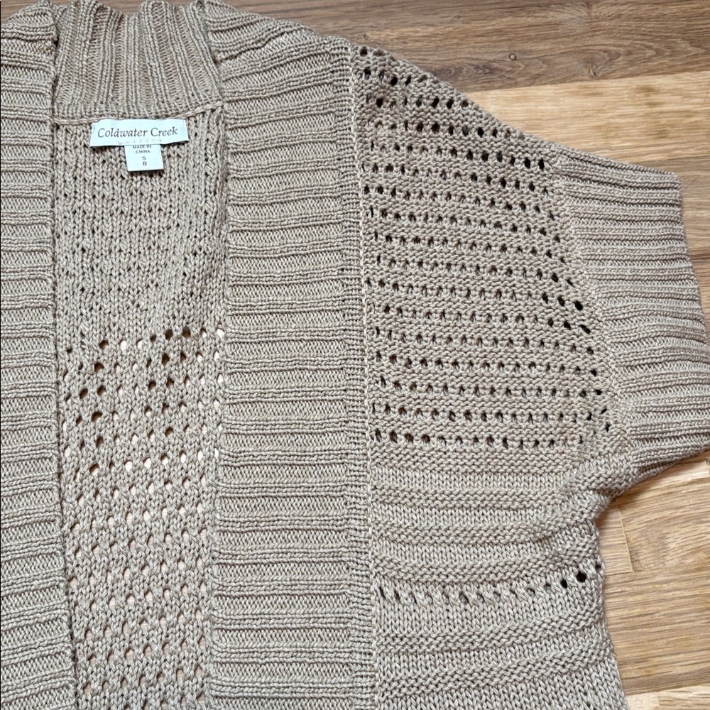 Coldwater Creek Open-Front Short Sleeve Knit Camel Cardigan Women’s S - Picture 4 of 12